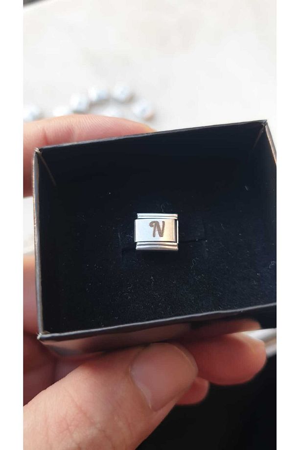 İTALYAN ÇELİK CHARM NOMİ ÇELİK CHARM N HARFİ İSİM TARİH BAŞ HARF YAZILIR 9 MM  FMACCESORİES - 4