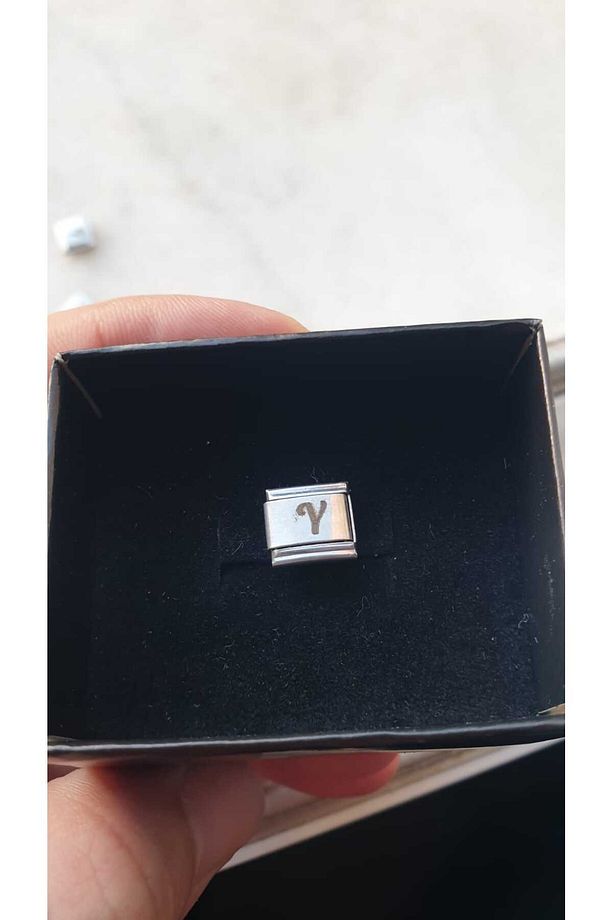 İTALYAN ÇELİK CHARM NOMİ ÇELİK CHARM Y HARFİ İSİM TARİH BAŞ HARF YAZILIR 9 MM  FMACCESORİES - 7