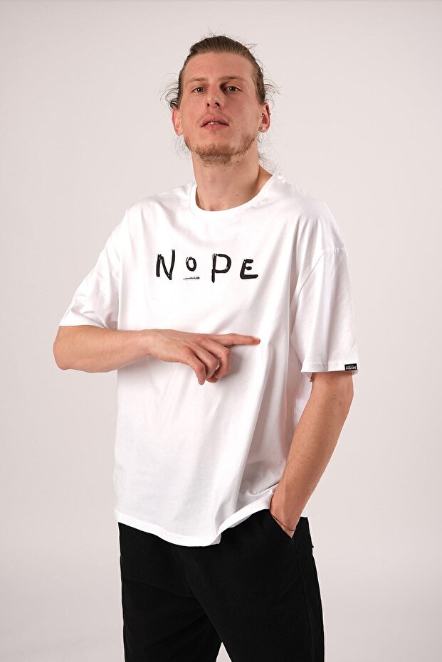 Oversize Nope Printed White Tshirt - 3