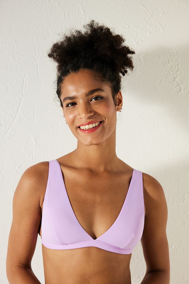 Basic Deep V Model Lila Bikini Üstü - 3