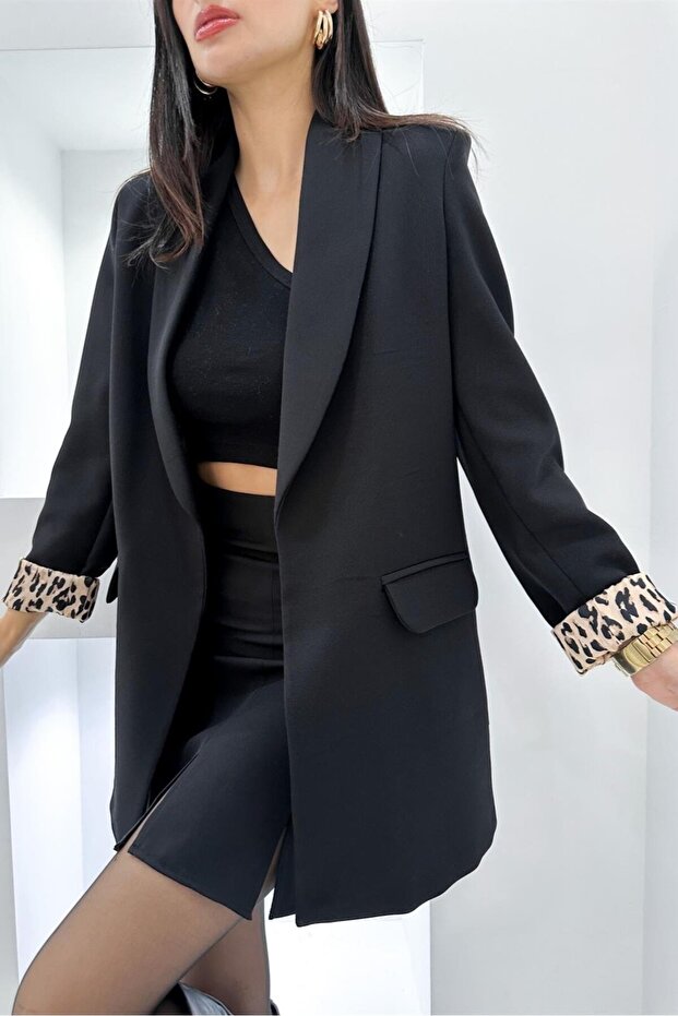 Leopard Patterned Shawl Collar Lining Jacket - 9227 - 2