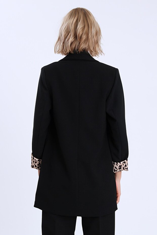 Leopard Patterned Shawl Collar Lining Jacket - 9227 - 6