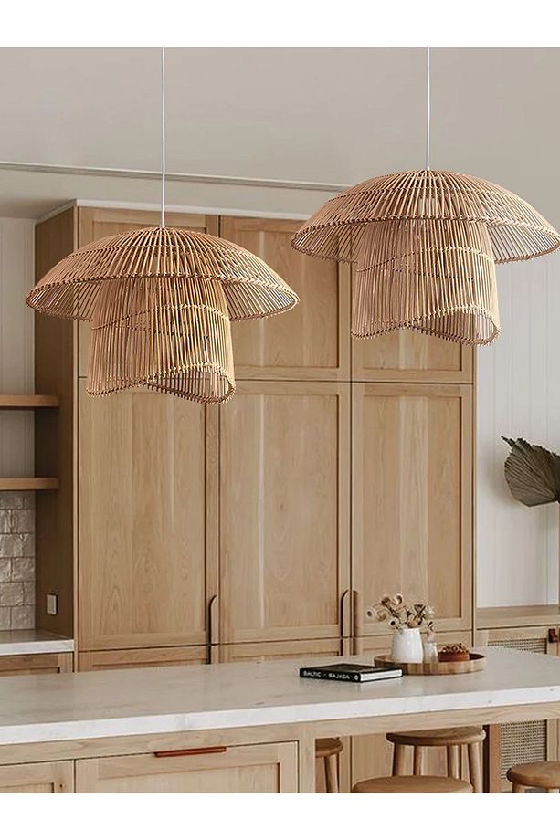 Rattan Bambu Hasır Makrome Sarkıt Avize 40 cm - 5