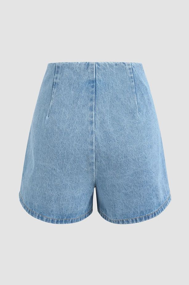 Yüksek Bel Denim Şort Etek - 4
