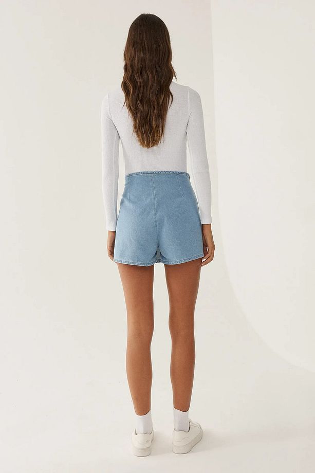 Yüksek Bel Denim Şort Etek - 7