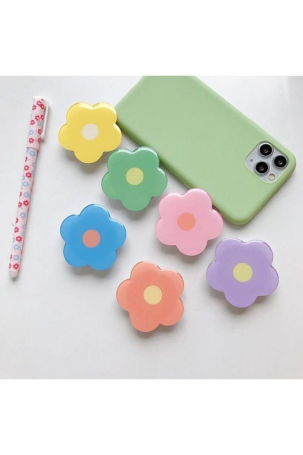 Popsocket Sarı Çiçek Telefon Tutacağı Şekilli Akrilik Yüzey Parmak Tutucu - 3