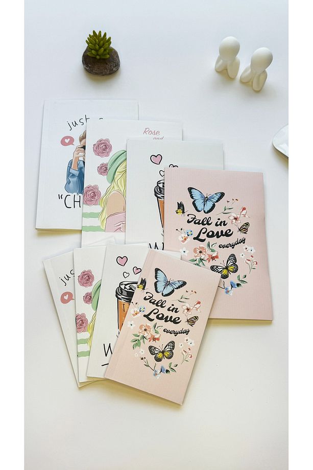 8'li Çizgisiz Defter Seti 64 Sayfa Okul Defteri 13x20 cm 10x15 cm Not Defteri Coffee Series - 4