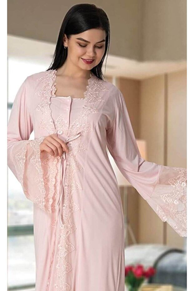 Lacy Maternity Dressing Gown Nightgown Set