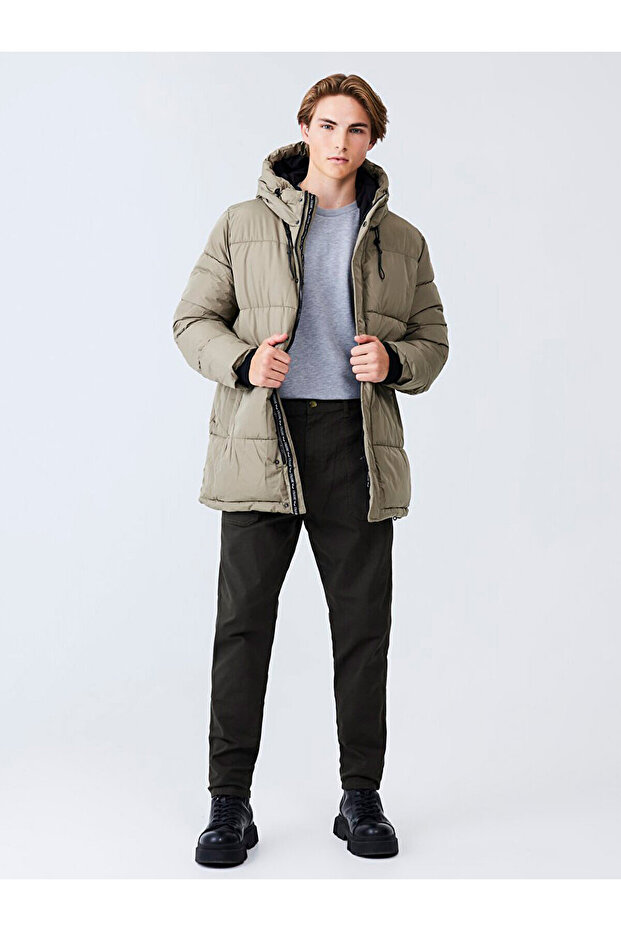 Kapüşonlu Şişme Yeşil Mont - 1