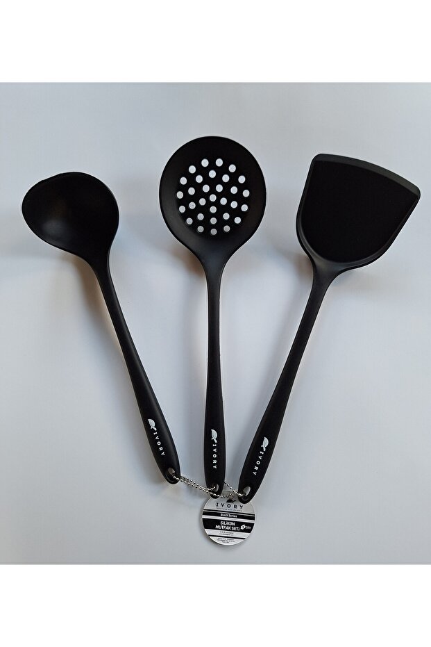 İvory Non-Barning Non-Stecking Black Kevgir Spatula Clip Set of 3