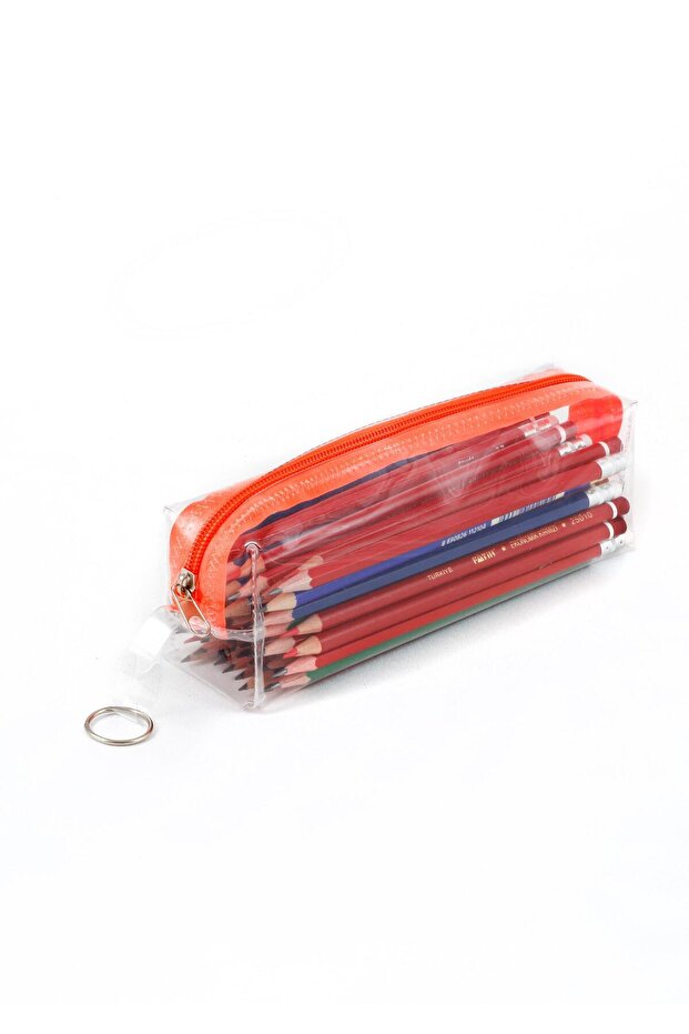 Quality Pvc Transparent Pen Holder with Orange Zipper Makeup Bag Pencil Case