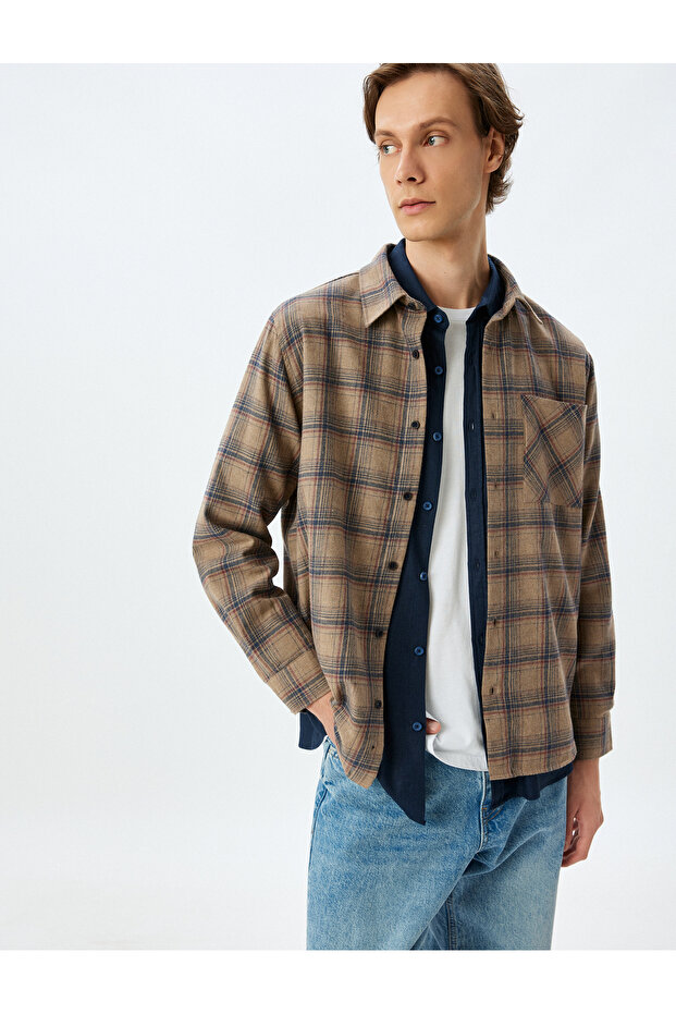 Long Sleeve Pocket Cotton Blended Lumberjack Shirt