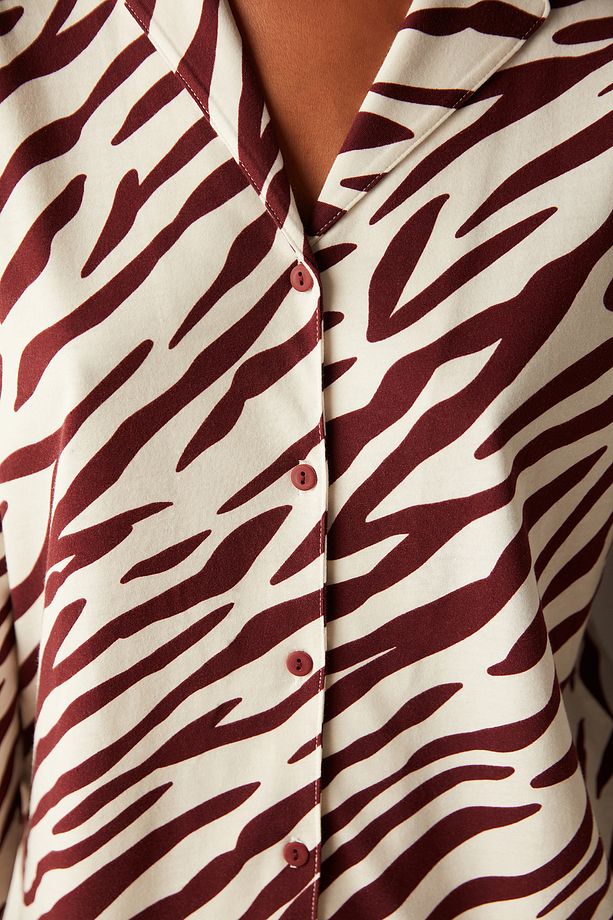 Base Zebra Bordo Gömlek Pijama Takımı - 4