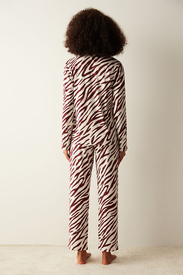 Base Zebra Bordo Gömlek Pijama Takımı - 5