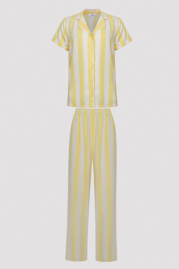 Base Spring Sarı Düğmeli Gömlek Pantolon Pijama Takımı - 6