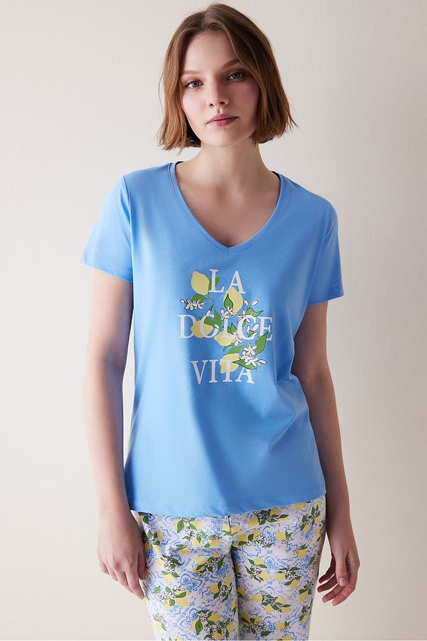 Lemon Mavi Pantolon Pijama Takımı - 2