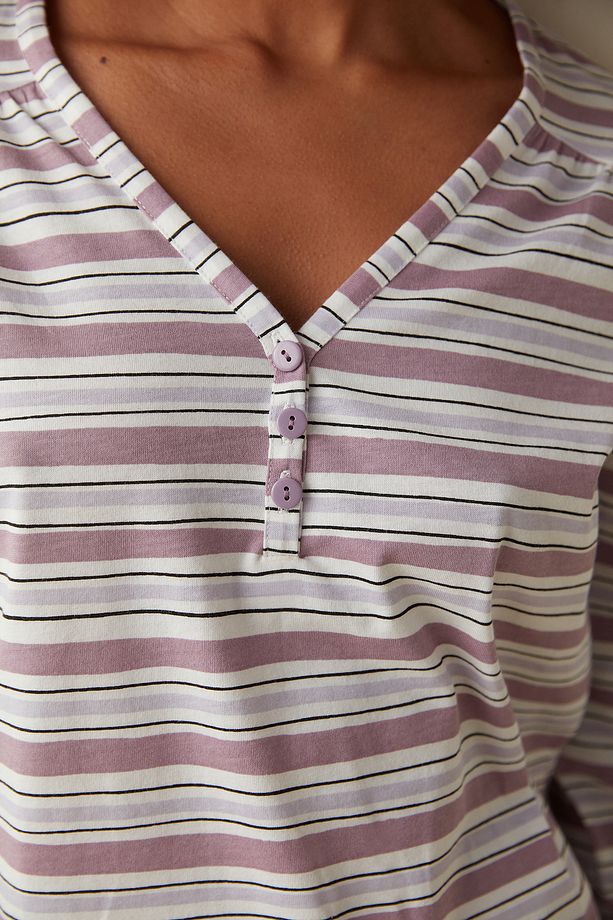 Mix Stripe Details Tişört Pijama Üstü - 3