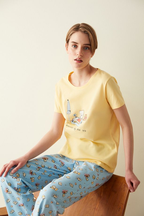 Kahvaltı Baskılı Pijama Takımı - 1