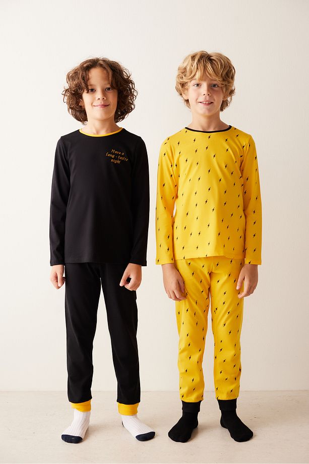 Çok Renkli Erkek Çocuk Şimşek Desenli 2li Pijama Takımı - 3