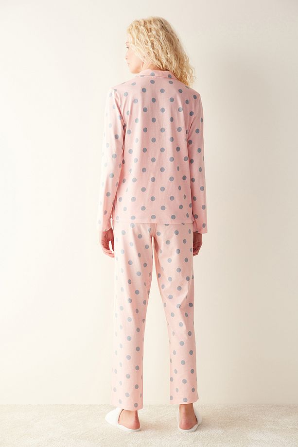 Base Dotted Pembe Gömlek Pijama Takımı - 5
