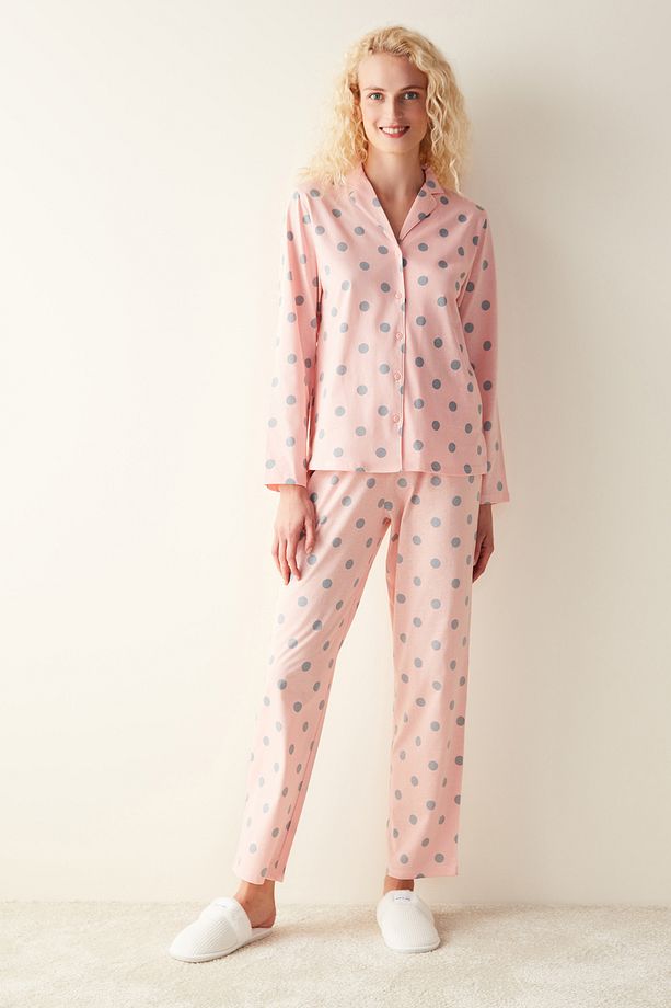 Base Dotted Pembe Gömlek Pijama Takımı - 2