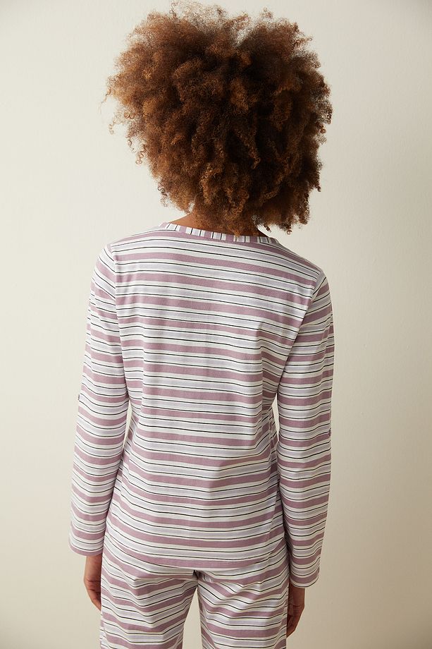Mix Stripe Details Tişört Pijama Üstü - 5