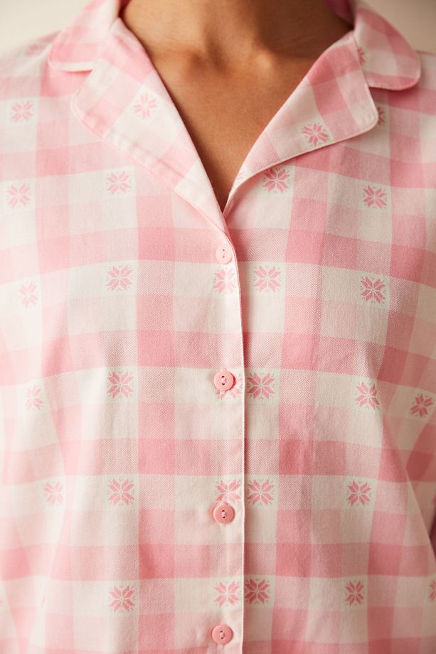 Pembe Kareli Gömlek Pantolon Pijama Takımı - 3