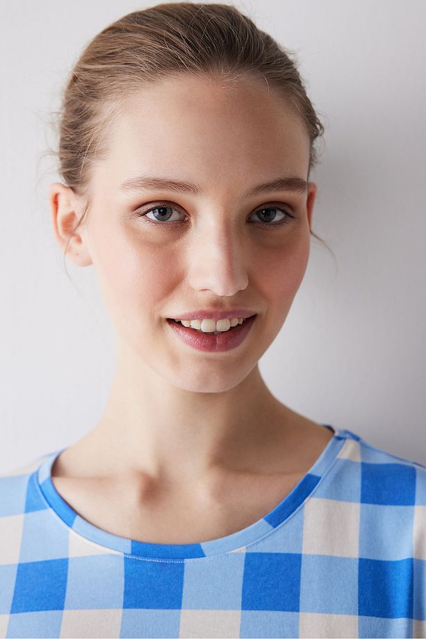 Blue Gingham Şortlu Pijama Takımı - 3
