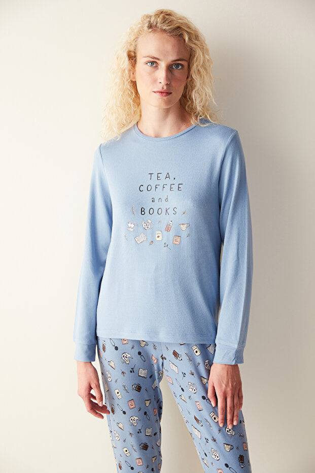 Coffee Thermal Blue Pajama Set