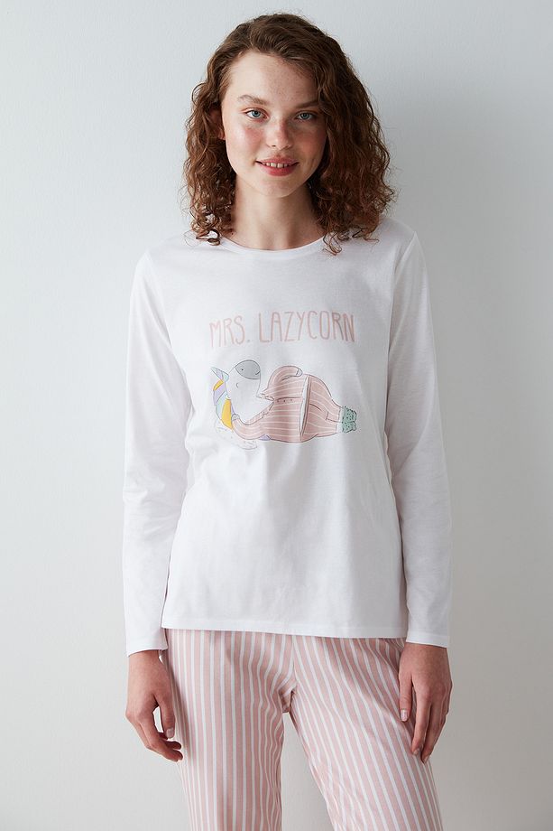 Lazycorn Baskılı Pembe Pijama Takımı - 3