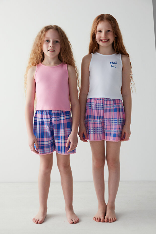 Kız Çocuk Kareli 2li Pijama Takımı - 1