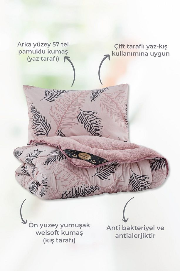Palm Baklava Desen Çift Taraflı Pofuduk Tek Kişilik Uyku Seti - 3
