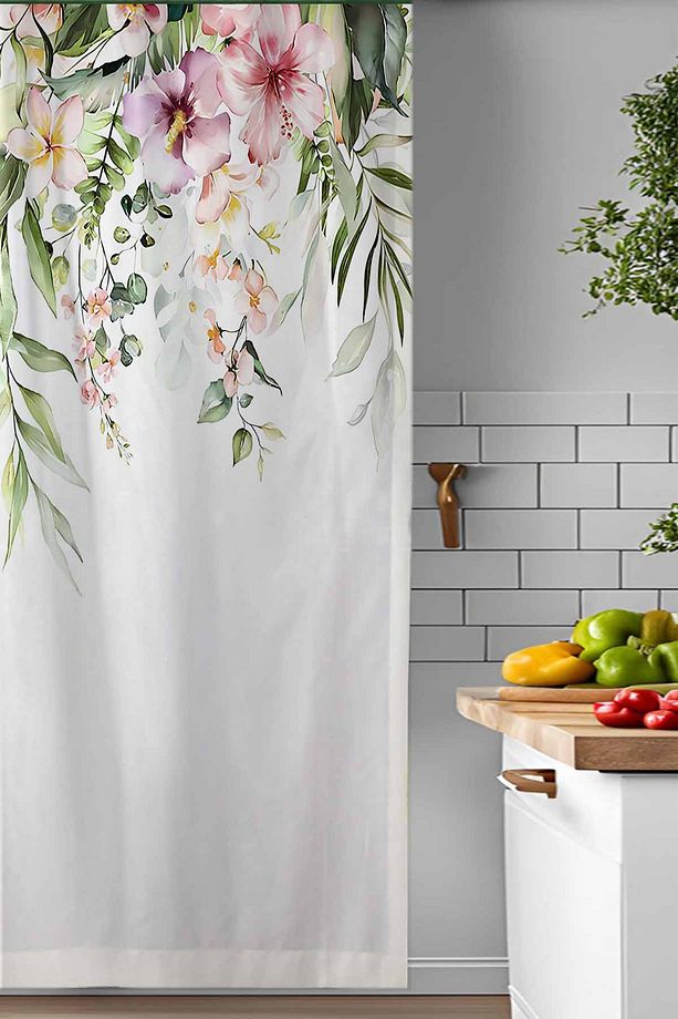 Renkli Çiçekler Desenli Djital Baskılı Yemek Odası Mutfak Fon Perde 140x260cm - 3