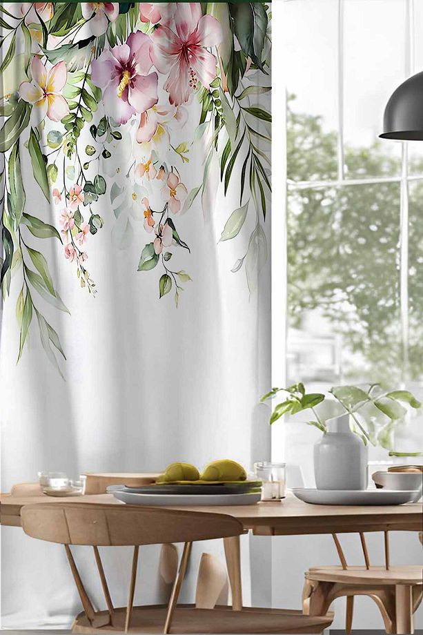 Renkli Çiçekler Desenli Djital Baskılı Yemek Odası Mutfak Fon Perde 140x260cm - 2
