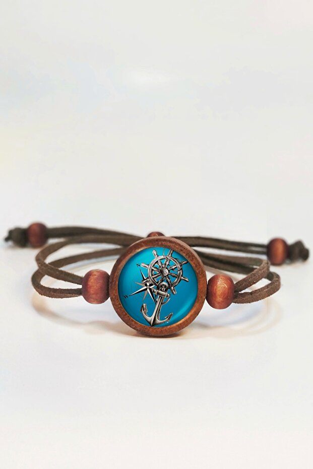 Anchor, Compass, Rudder Wooden Bracelet