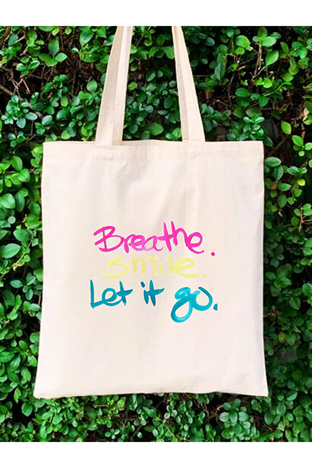 Breathe Smile Let It Go, Tote Bag, Y2K Pinterest Retro Unisex Tote Bag