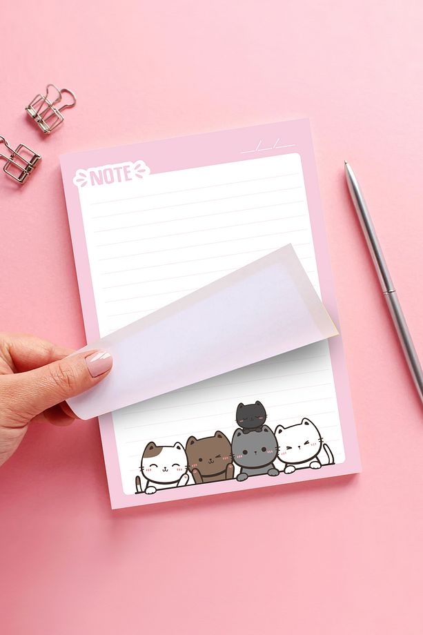 Sevimli Kedi Figürlü Bloknot Defter Seti 50 Yaprak Notepad - 3