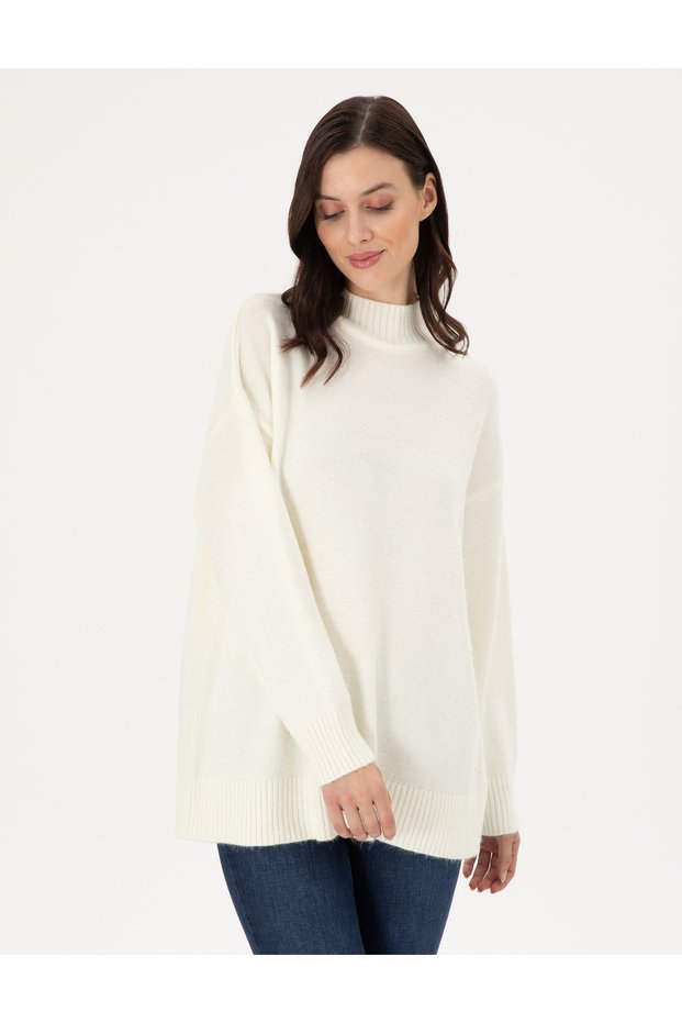 Ecru Oversize Half Fisherman Sweater 50301841-Vr019