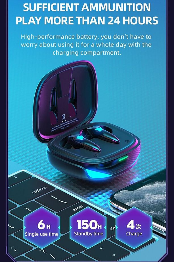 Yeni orijinal  G10 TWS Bluetooth 5.2 kulakiçi dokunmatik kontrol kablosuz - 5