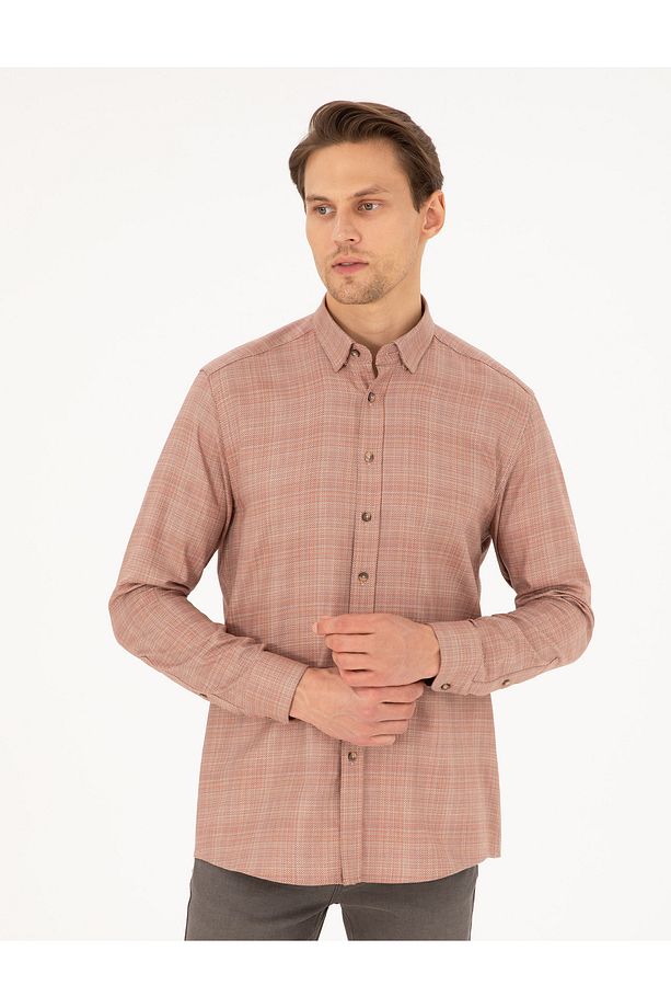 Turuncu Regular Fit Uzun Kollu Gömlek 50292241-VR051 - 1