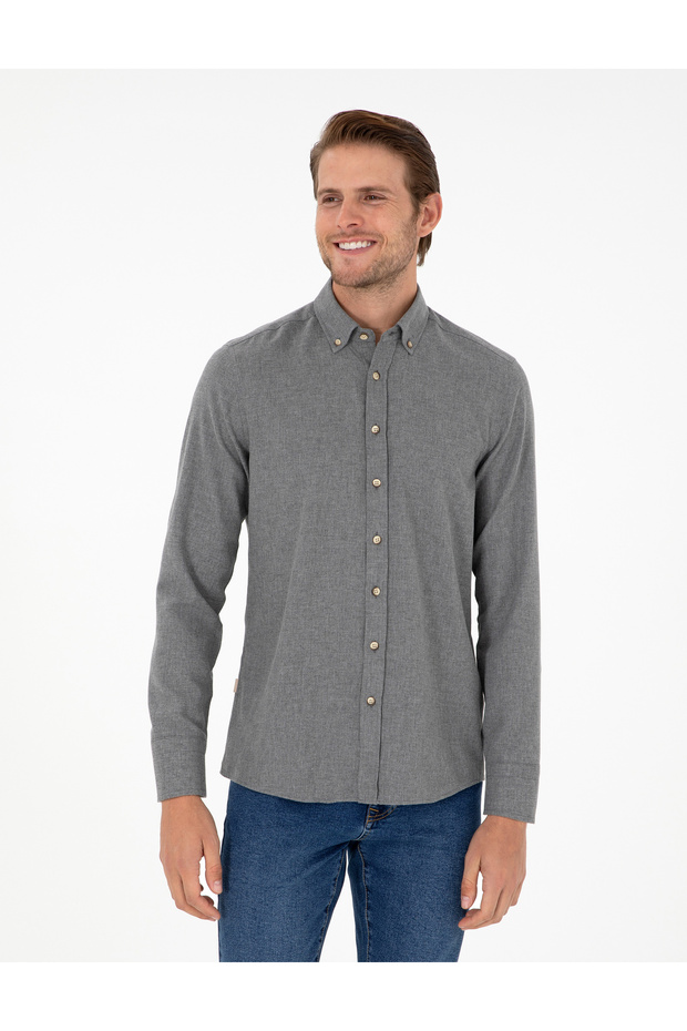 Gray Slim Fit Long Sleeve Shirt 50298570 -Vr024
