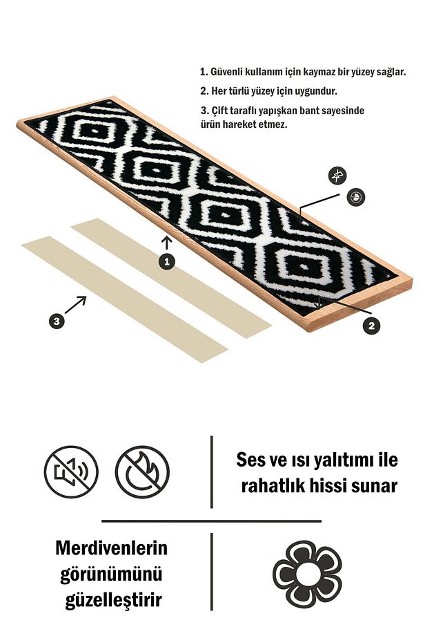 Dikdörtgen Kare Desenli Dokuma Merdiven Halısı Kendinden Yapışkanlı / Adet Olarak Satılır - 3
