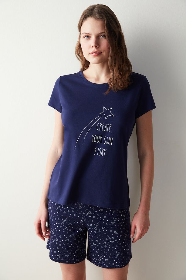 Base Story Lacivert Şortlu Pijama Takımı - 1