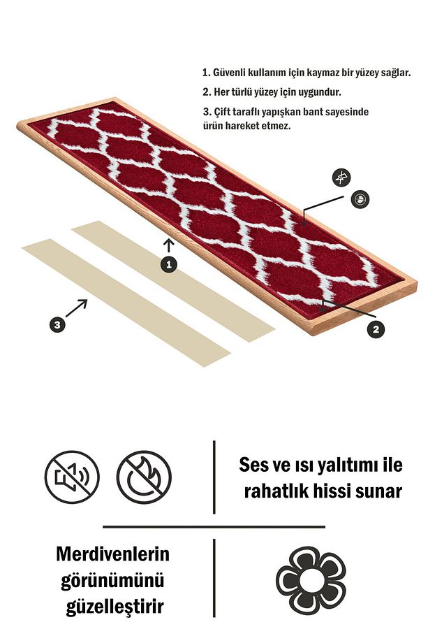 Dikdörtgen Baklava Desen Dokuma Merdiven Halısı Kendinden Yapışkanlı / Adet Olarak Satılır - 3