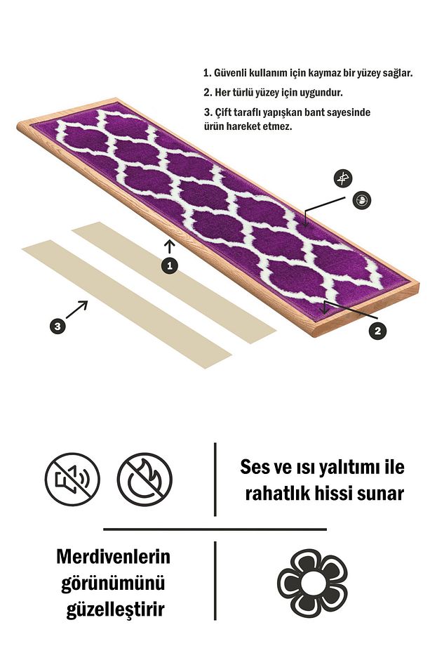 Dikdörtgen Baklava Desen Dokuma Merdiven Halısı Kendinden Yapışkanlı / Adet Olarak Satılır - 3
