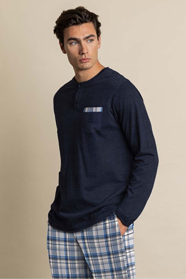 62785 Erkek Lacivert Pijama Takımı - 1