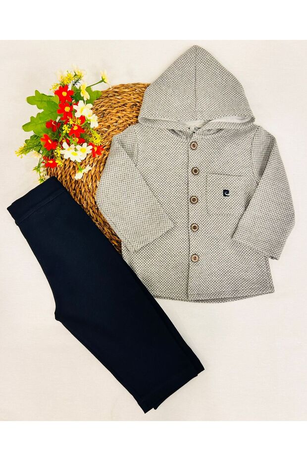 Boy's Gray Hooded Jacket Trousers Set