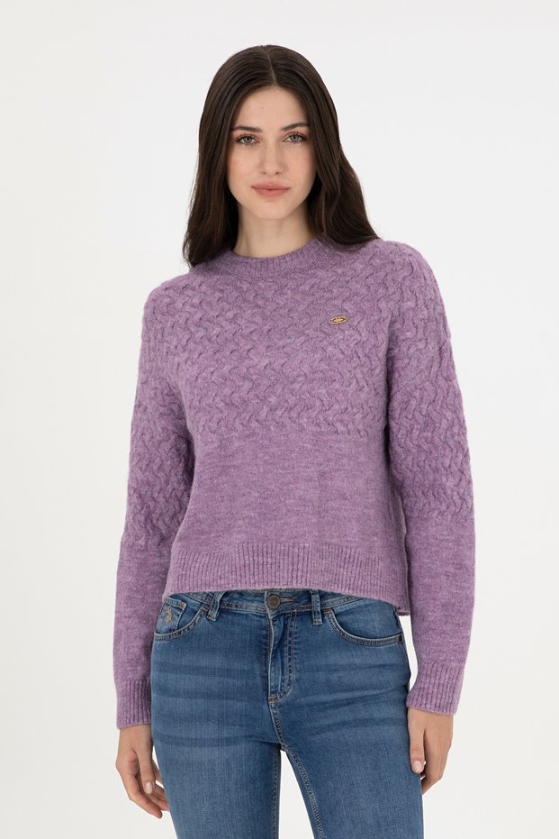 Women's Violet Melange Crew Neck Sweater 50293156-Vr228