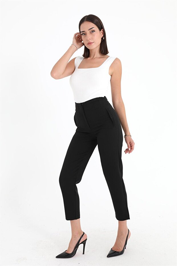 High Waist Dart Atlas Trousers - Black