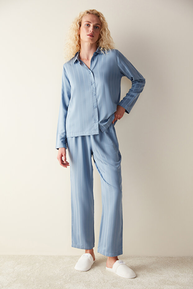 Lucy Blue Shirt Trousers Blue Pajama Set